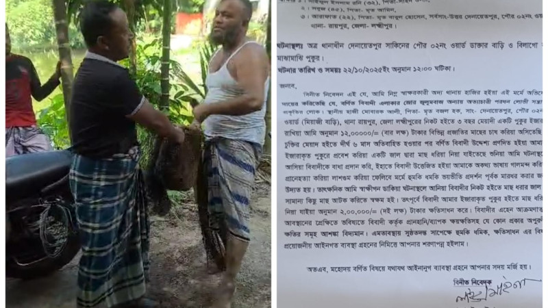 রায়পুরে ইজারাকৃত ঝিলের মাছ লুট, থানায় অভিযোগ